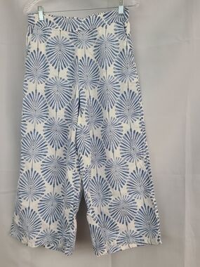 Joie M Blue White 100% Linen Tropical Lightweight Cruise Vacation Cropped Pant